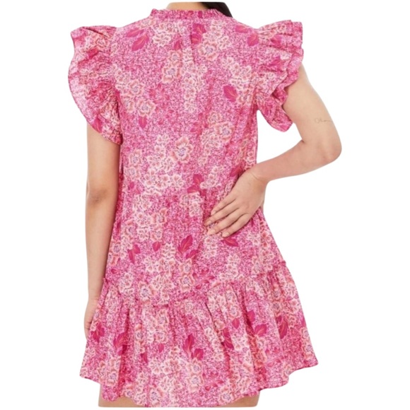 Generation Love Floral Sun Dress Ruffle Pink Oversized V Neck Slip On Size XS - Picture 15 of 15